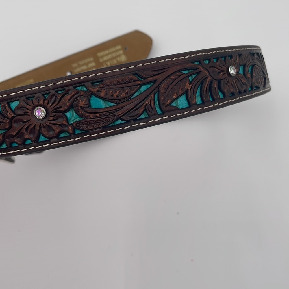 Ariat Brown and Silver Floral Belt - Picture 2 of 7